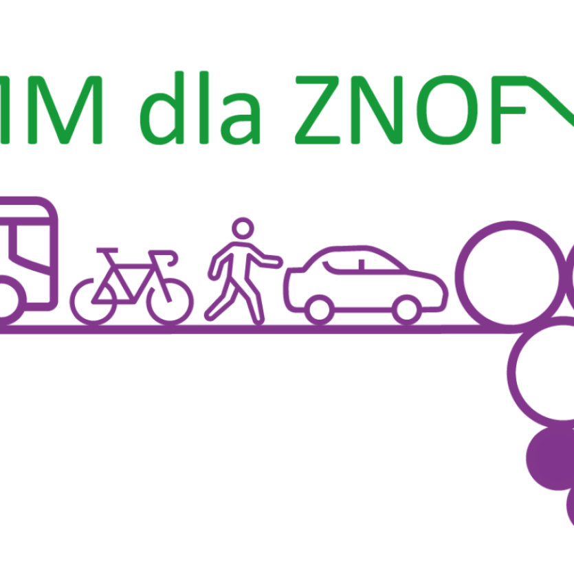 Logotyp Planu Zrównoważonej Mobilności Miejskiej dla Zielonogórsko-Nowosolskiego Obszaru Funkcjonalnego (ZNOF)